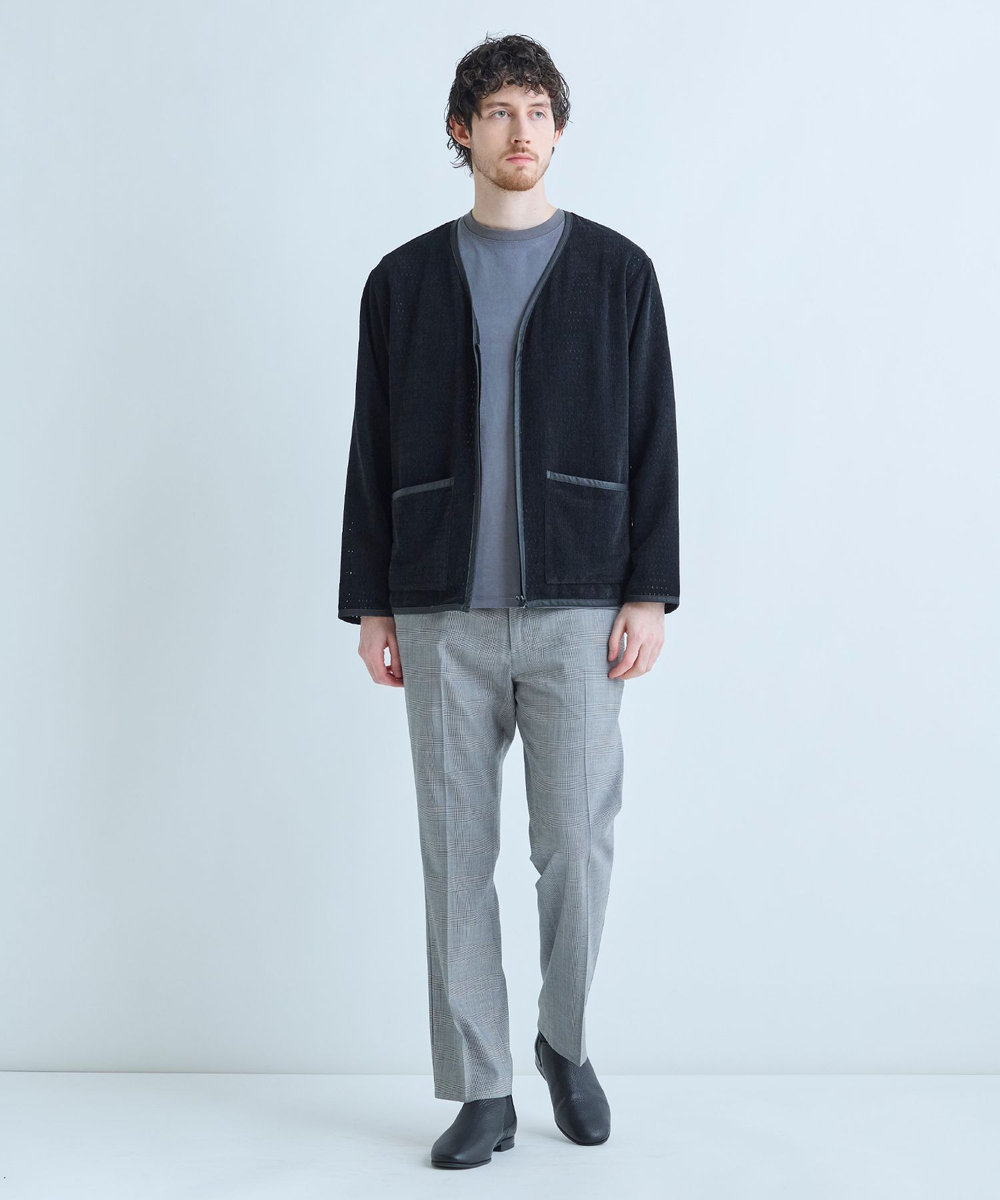 MEN'S BIGI シアーメッシュスエード ジップカーディガン＜通気性＞＜ストレッチ＞ ブラック