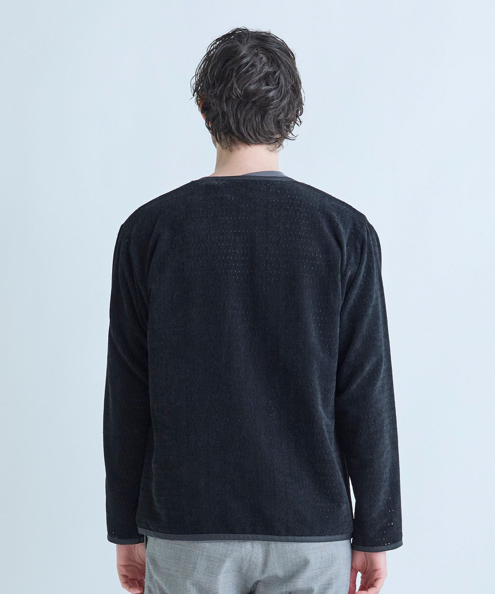 MEN'S BIGI シアーメッシュスエード ジップカーディガン＜通気性＞＜ストレッチ＞ ブラック