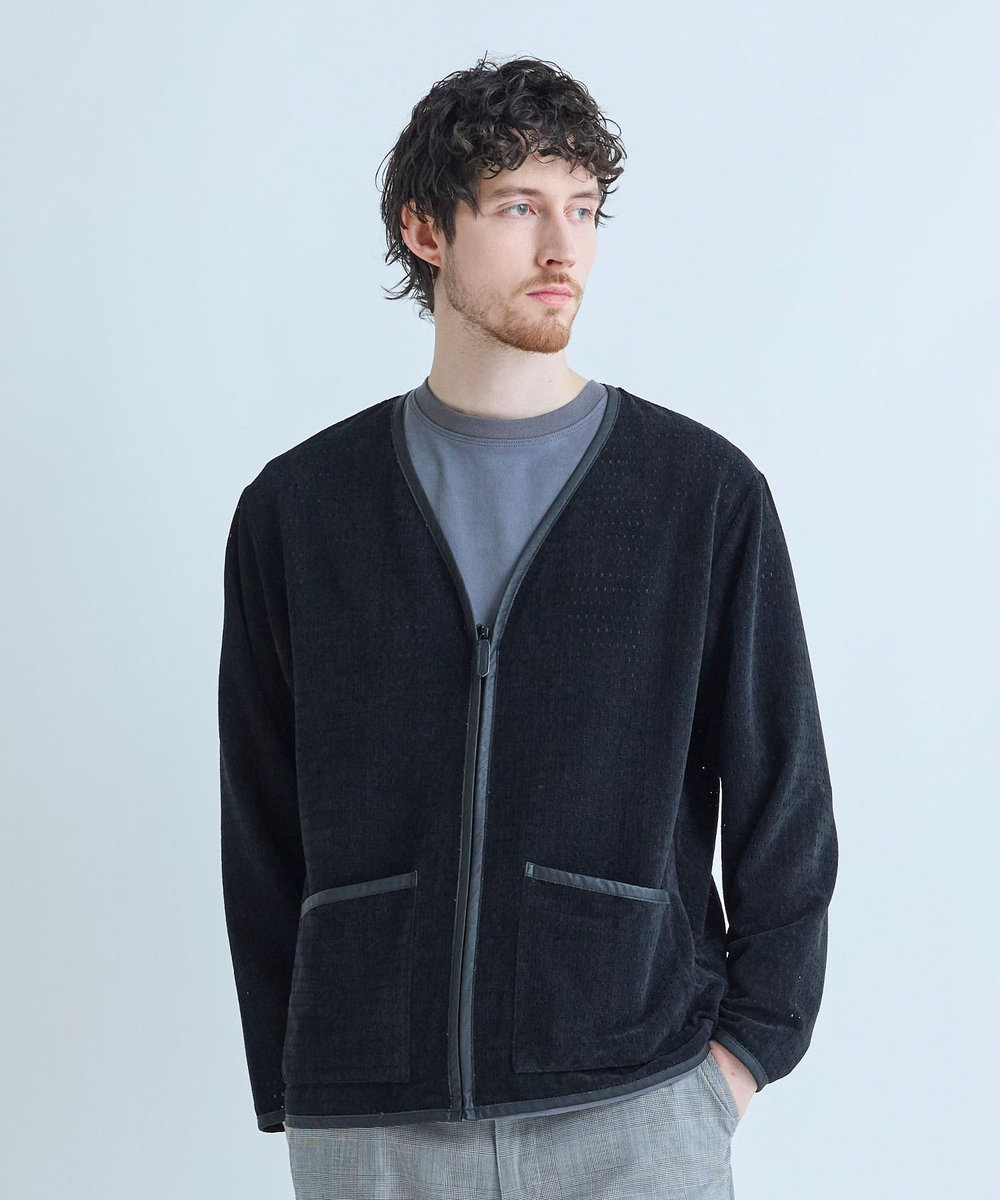 MEN'S BIGI シアーメッシュスエード ジップカーディガン＜通気性＞＜ストレッチ＞ ブラック