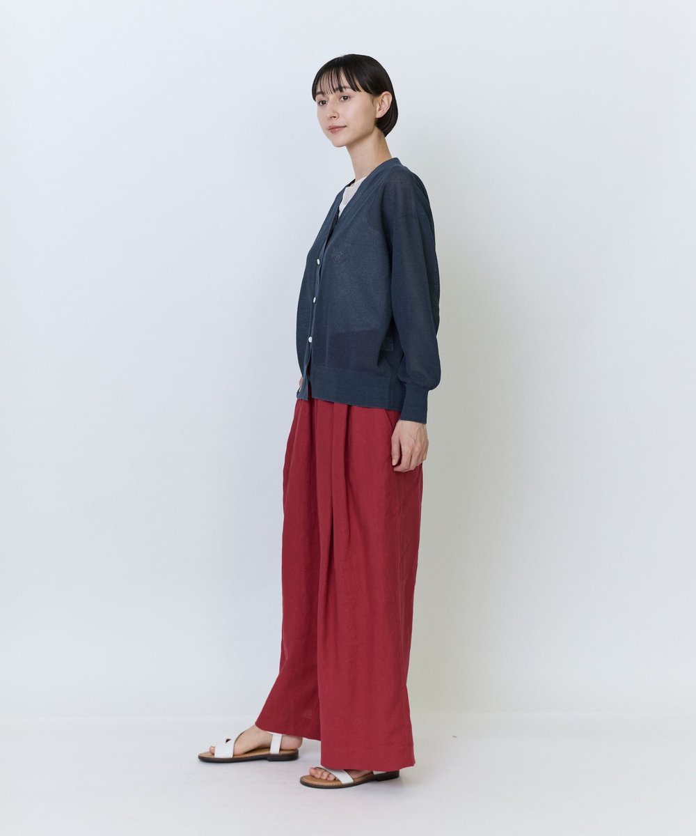 LOISIR 綿麻エステルダブルジャカード編みカーディガン ネイビー