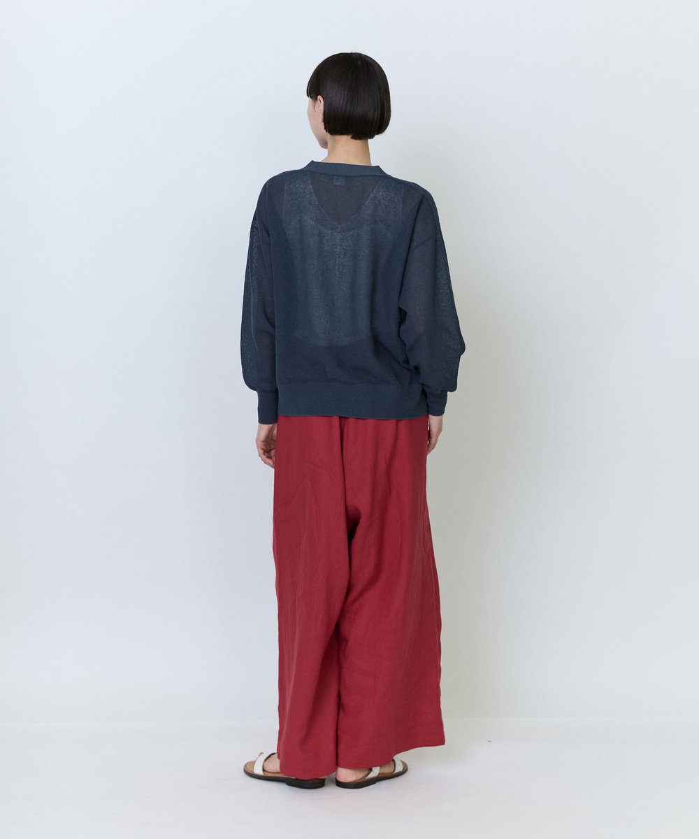 LOISIR 綿麻エステルダブルジャカード編みカーディガン ネイビー