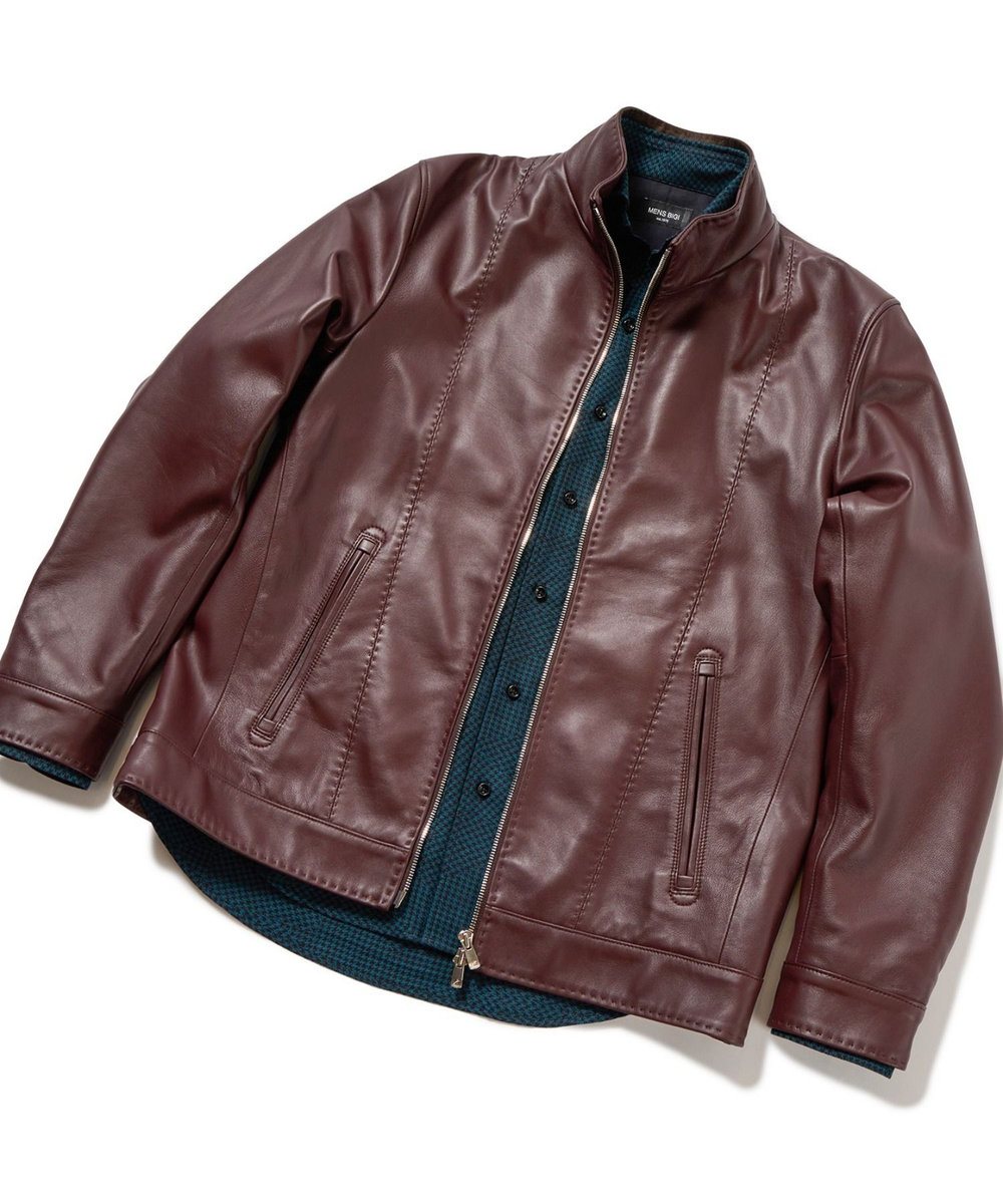 MEN'S BIGI クロームタンニングレザージャケット ボルドー