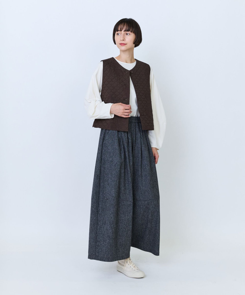 LOISIR コットンリネンキルティング風刺繍ベスト ブラウン