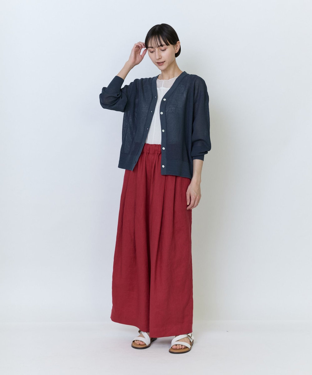 LOISIR 綿麻エステルダブルジャカード編みカーディガン ネイビー