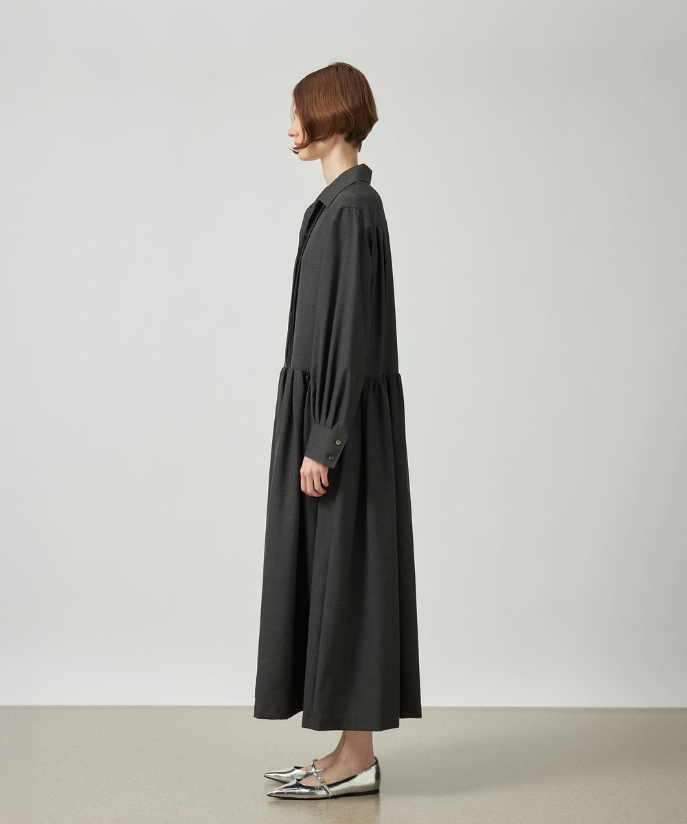 DÉPAREILLÉ WOOL PINTUCK SHIRT DRESS / ウールピンタックシャツドレス チャコールグレー