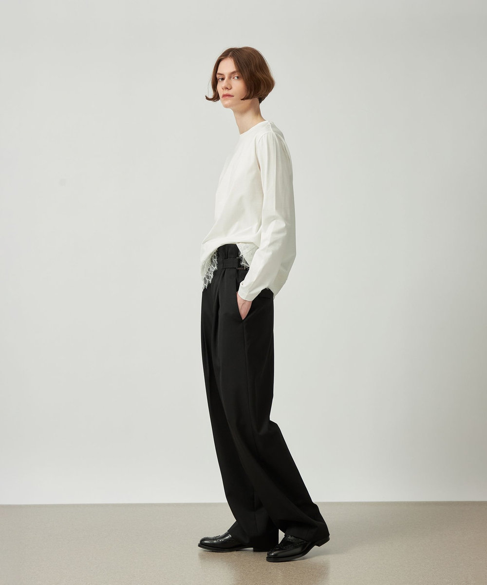 DÉPAREILLÉ COTTON JERSEY LACE DOCKING CREW NECK / コットンジャージーレースドッキングクルーネック ホワイト