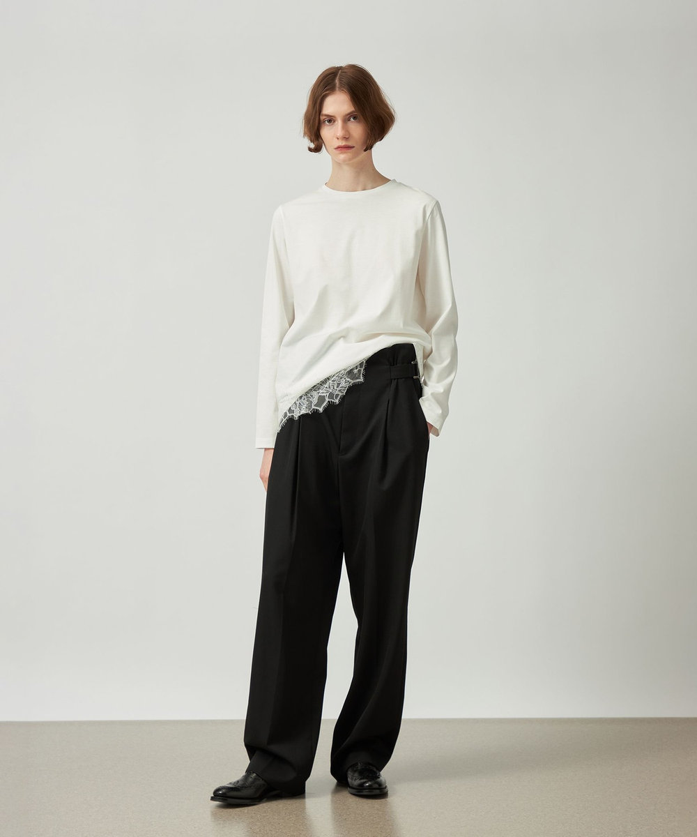 DÉPAREILLÉ COTTON JERSEY LACE DOCKING CREW NECK / コットンジャージーレースドッキングクルーネック ホワイト