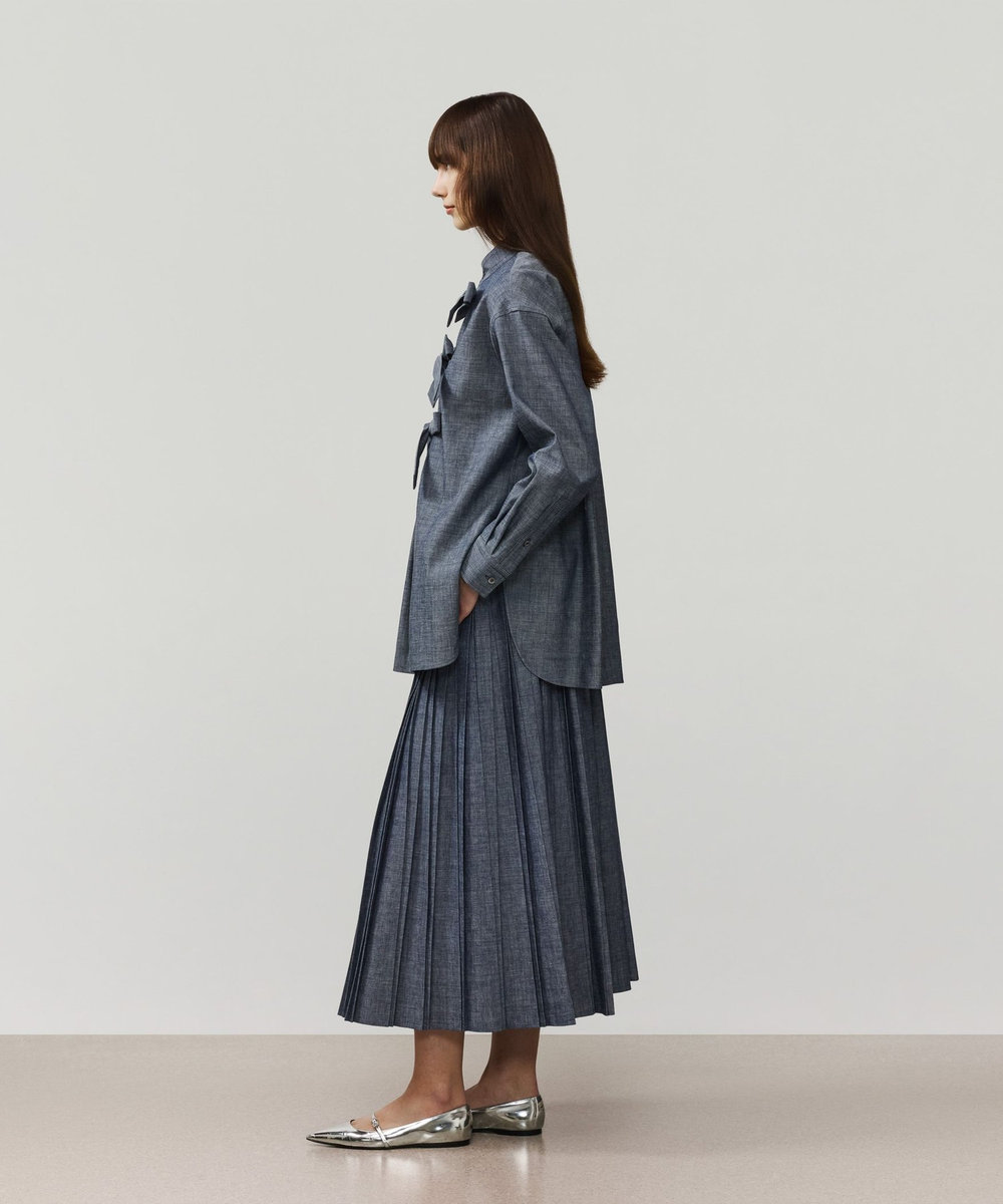 DÉPAREILLÉ 4.5OZ DENIM TRIPLE RIBBON BLOUSE / 4.5OZデニムトリプルリボンブラウス インディゴブルー