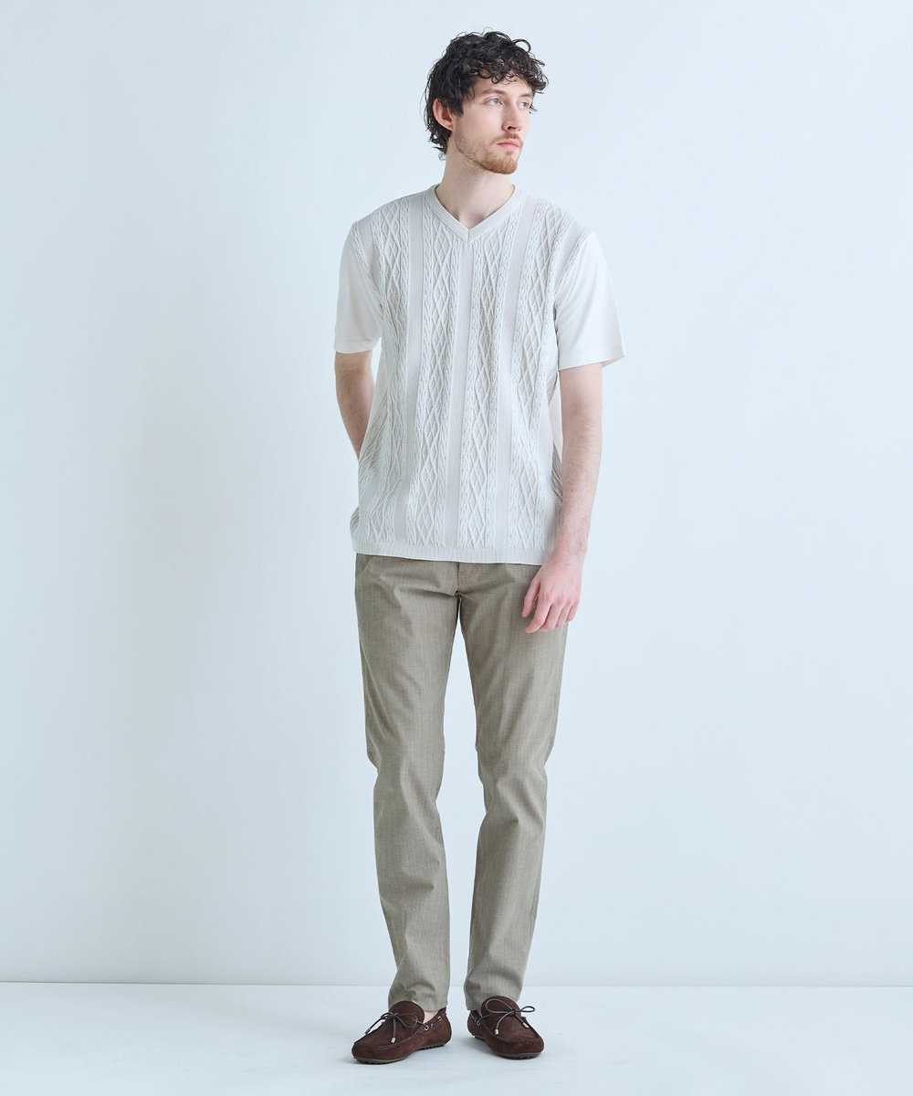 MEN'S BIGI シャドーヘリンボーンストレッチパンツ ベージュ