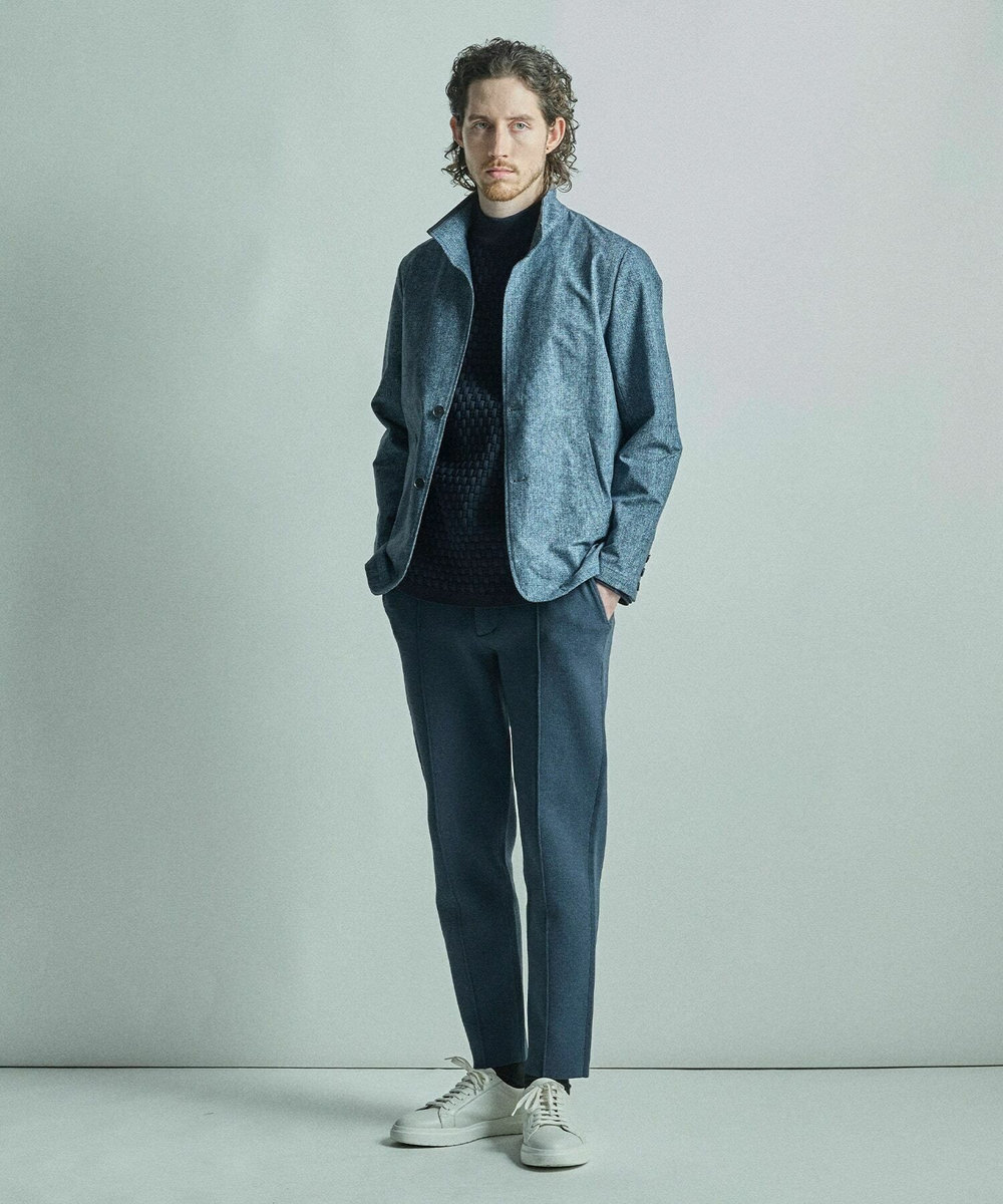 MEN'S BIGI ニットコンビ モックネック長袖Tシャツ ネイビー