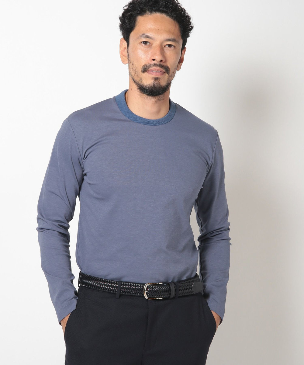 MEN'S BIGI 【ACTIVE TAILOR】シルケットスムースクルーネックロングTシャツ ブルー系その他