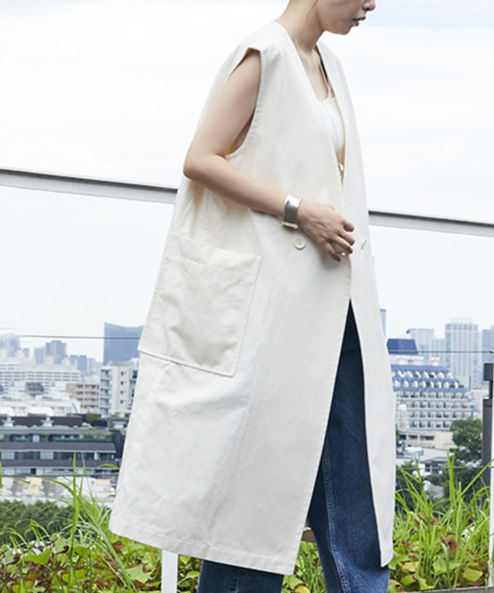 1er Arrondissement コットンヘンプツイルロングジレ オフホワイト