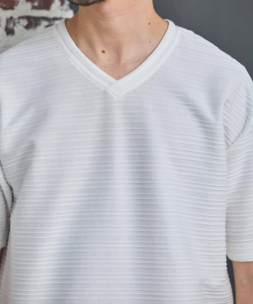 UNION STATION タックジャガードVネックTシャツ ホワイト