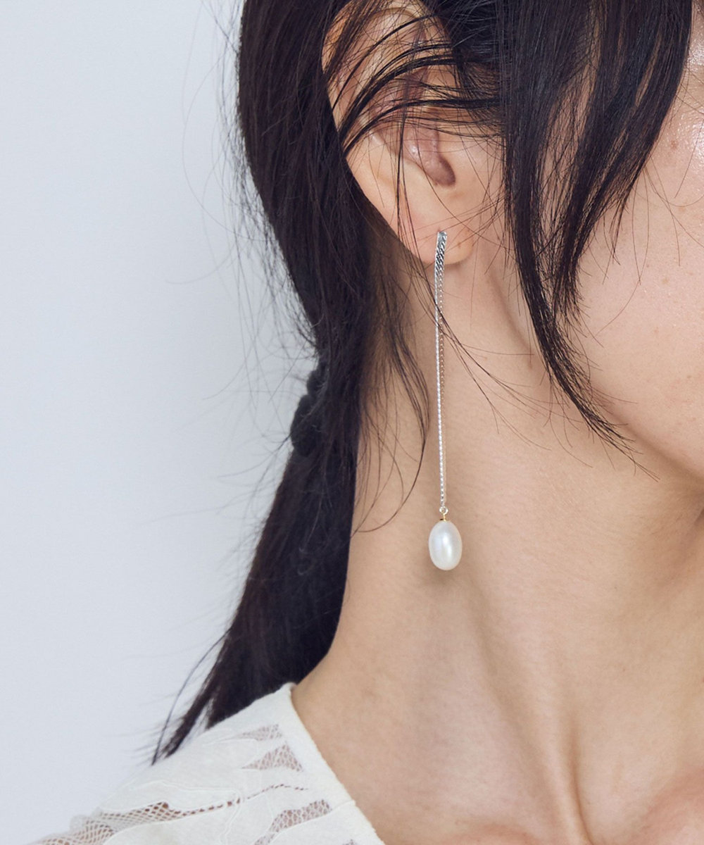 1er Arrondissement ＜YVETTE（イヴェット）＞スネークチェーンパールピアス(片耳) シルバー