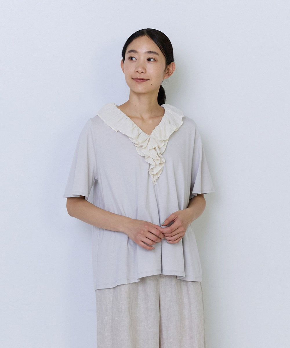 ADIEU TRISTESSE フリルカラーVネックプルオーバー グレー
