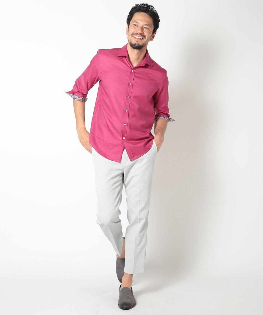 MEN'S BIGI オクシィジュエルストレッチ7分シャツ ピンク