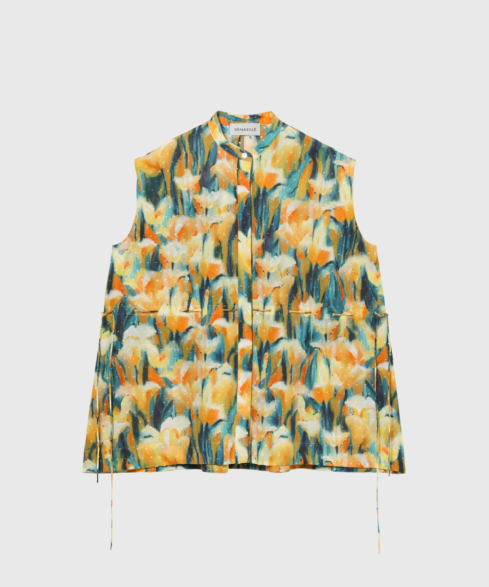 DÉPAREILLÉ DOT JACQUARD FLOWER SLEEVELESS BLOUSE / ドットジャガードフラワースリーブレスブラウス イエロー