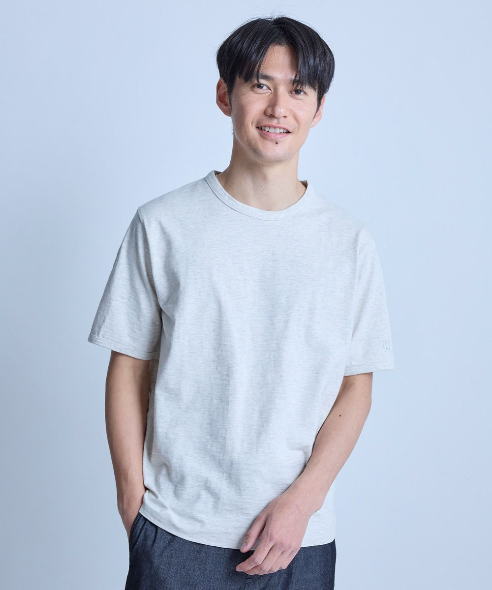 UNION STATION スラブ天竺袖刺繍Tシャツ オフホワイト