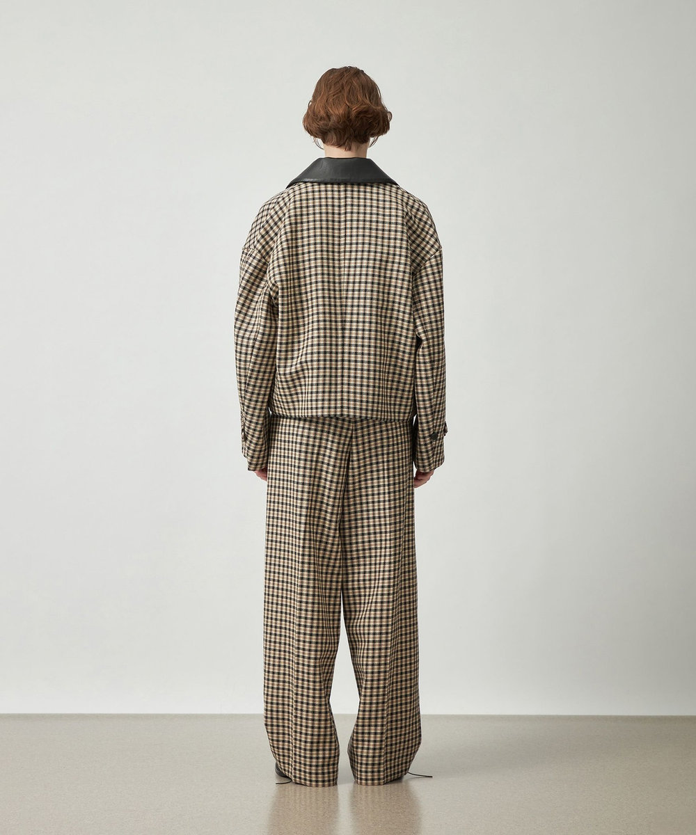 DÉPAREILLÉ WOOL CHECK LEATHER COLLAR BLOUSON / ウールチェックレザーカラーブルゾン ブラウン系その他