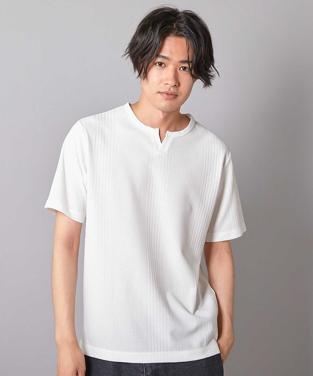 UNION STATION リンクスジャガード キーネックTシャツ ホワイト