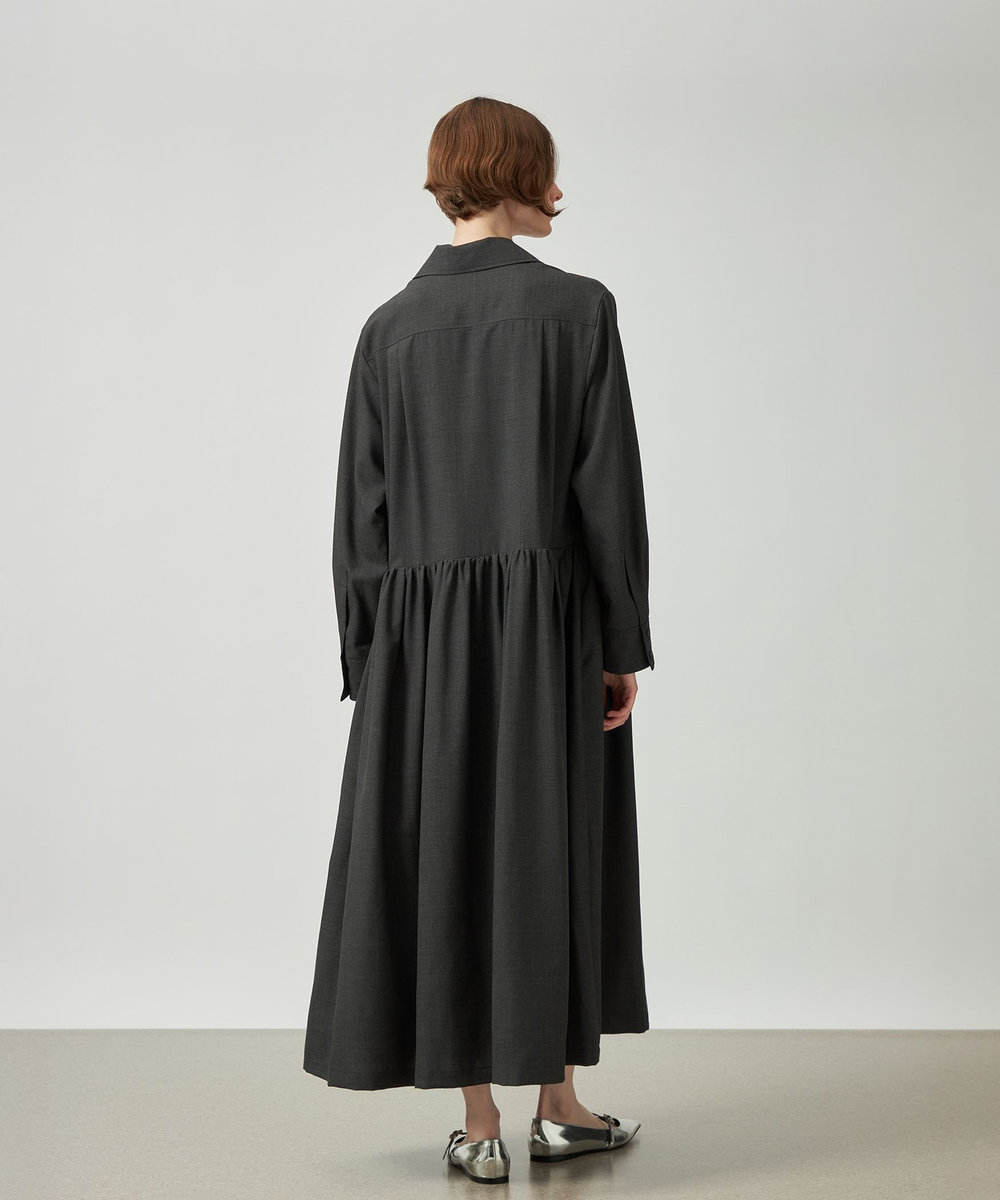 DÉPAREILLÉ WOOL PINTUCK SHIRT DRESS / ウールピンタックシャツドレス チャコールグレー
