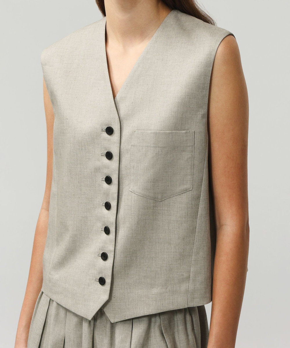 DÉPAREILLÉ RAMIE POLY TWILL GILET / ラミーポリツイルジレ ベージュ