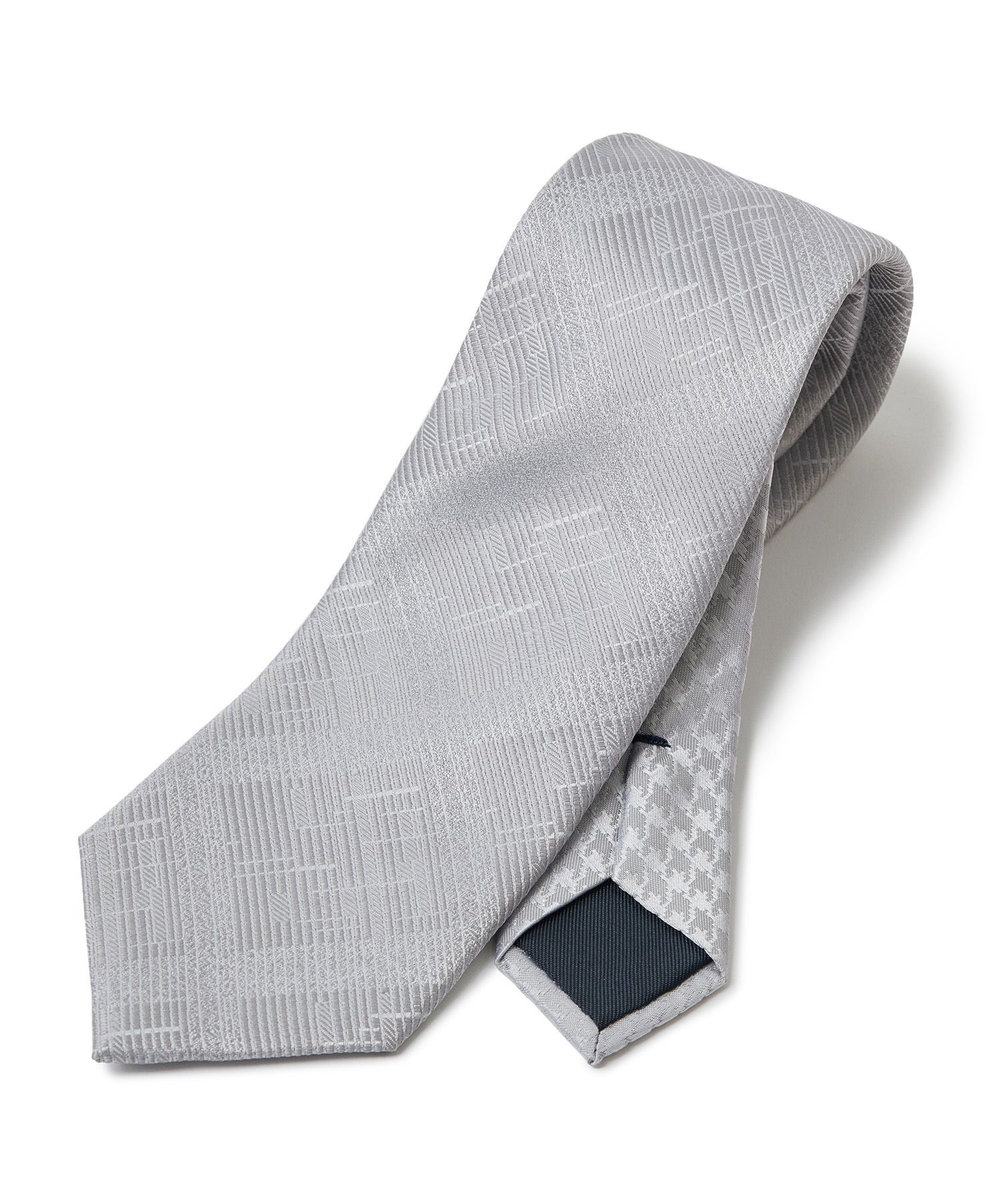 MEN'S BIGI ジオメトリック柄xシャドー千鳥柄クレリックタイ シルバー