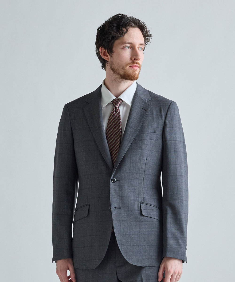 MEN'S BIGI 【Loro Piana/ロロ・ピアーナ】ウール梳毛 グレンチェック柄スーツ グレー