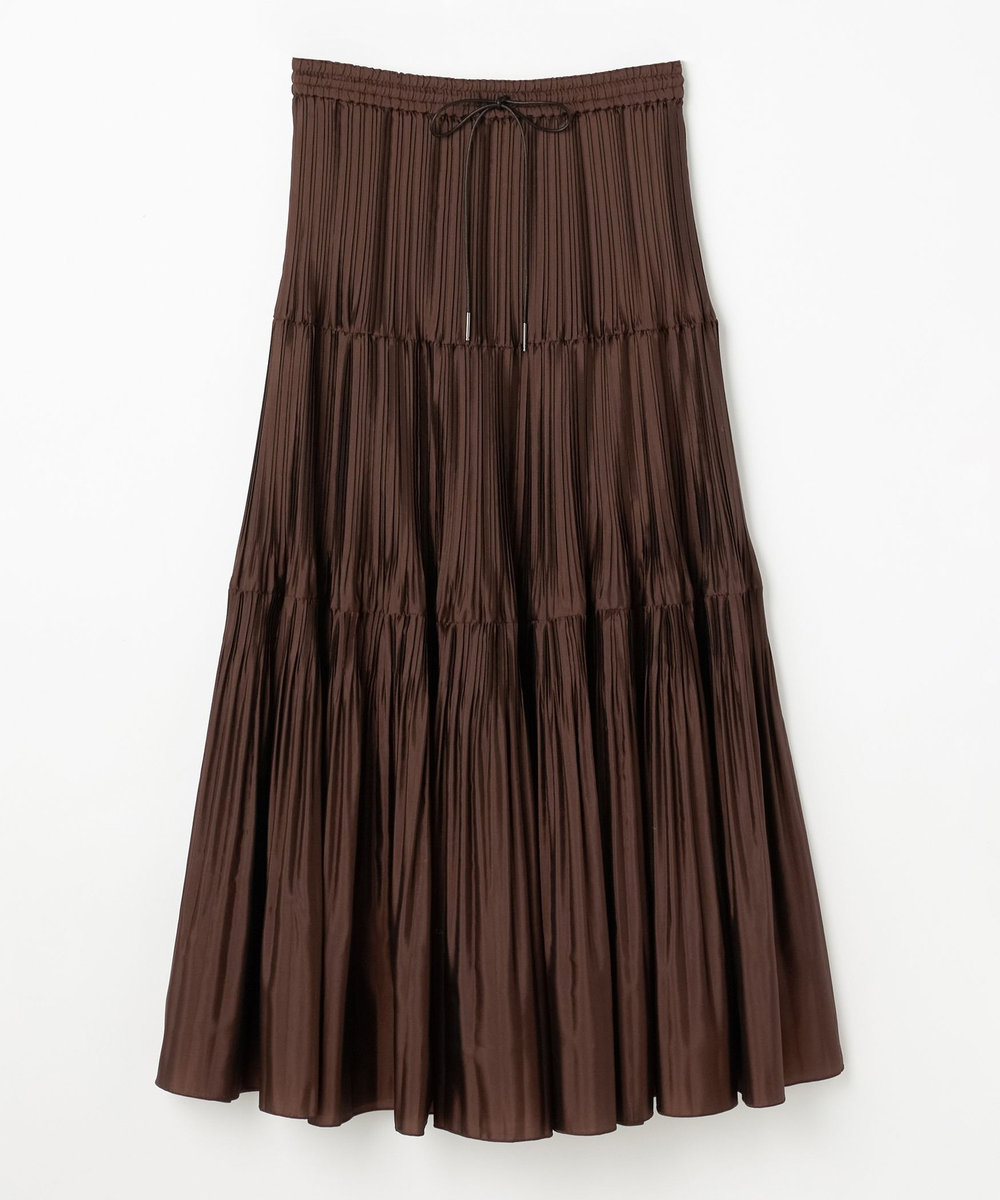 DÉPAREILLÉ SILK POLY TIERED PLEATS SKIRT / シルクポリティアードプリーツスカート ブラウン