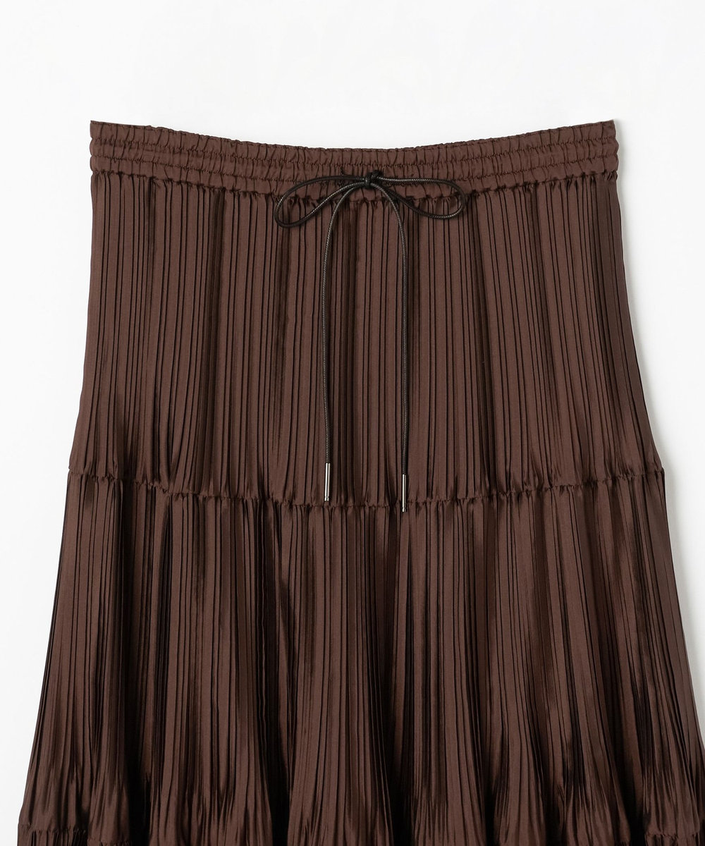 DÉPAREILLÉ SILK POLY TIERED PLEATS SKIRT / シルクポリティアードプリーツスカート ブラウン