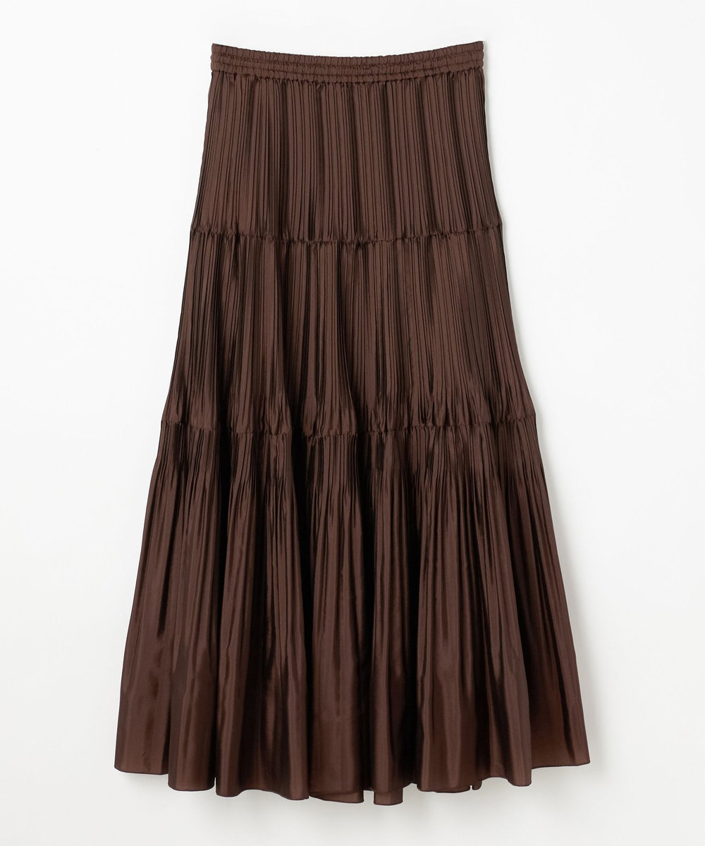 DÉPAREILLÉ SILK POLY TIERED PLEATS SKIRT / シルクポリティアードプリーツスカート ブラウン