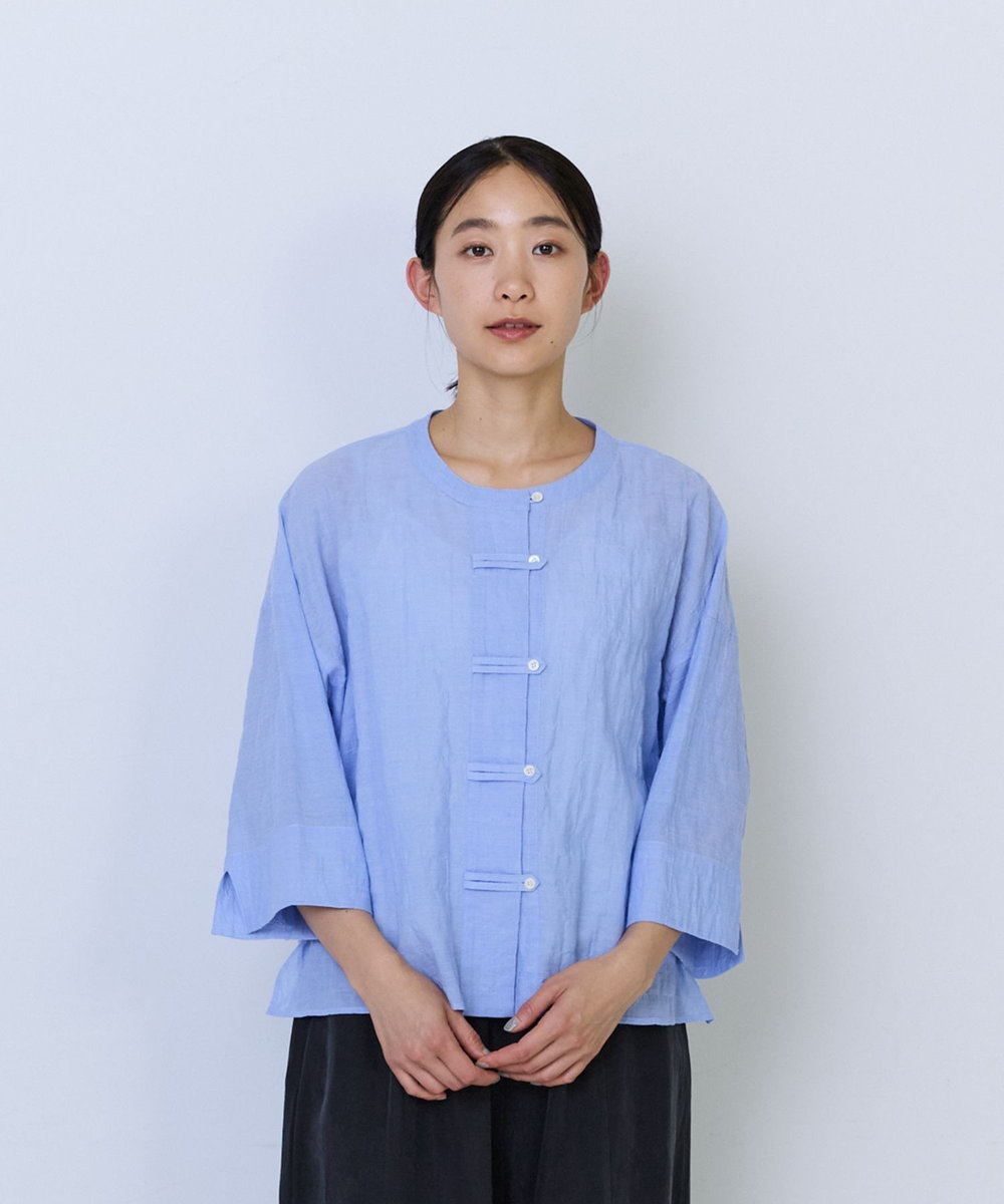 ADIEU TRISTESSE チャイナボタン風ハーフスリーブブラウス サックスブルー