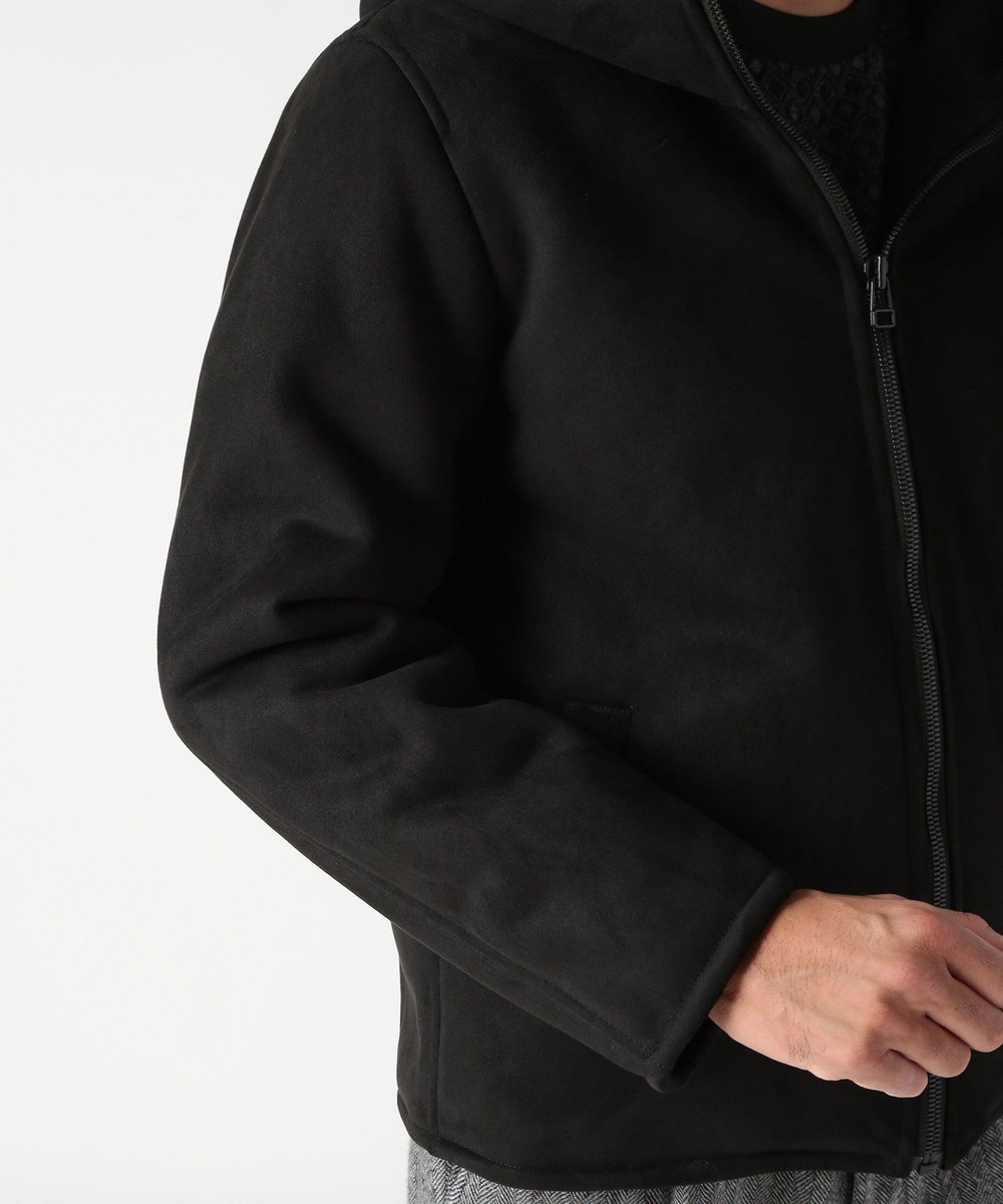 MEN'S BIGI テックレザームートンパーカー ブラック