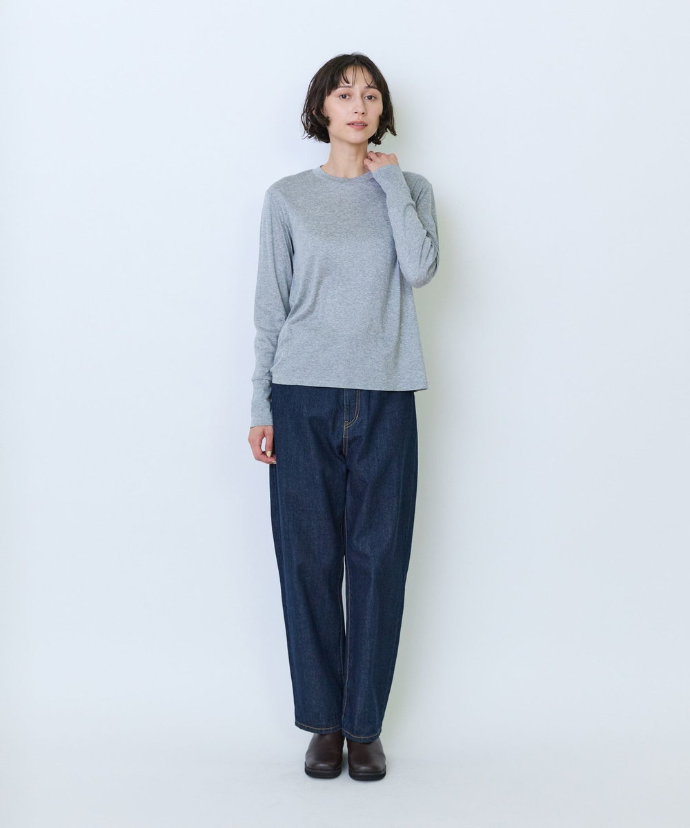 LOISIR フライス編みクルーネックプルオーバー トップグレー