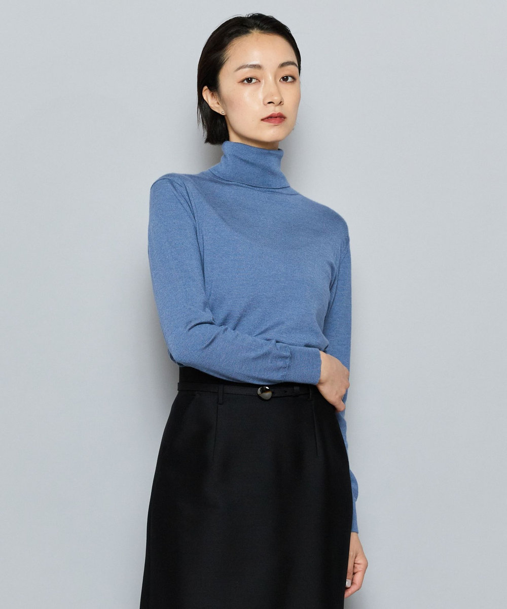 L'EQUIPE COUTURIER カシミヤシルクHGニットハイネックプルオーバー ブルー