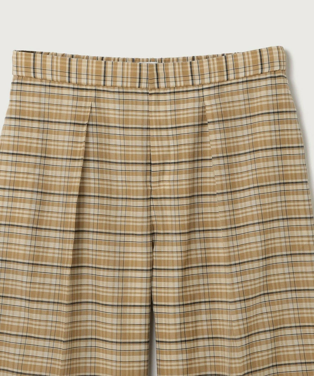 MOGA Lサイズ（大きいサイズ） 【大きいサイズ】コットンシルクチェックセンタープレスワイドパンツ［セットアップ可能］ ベージュ