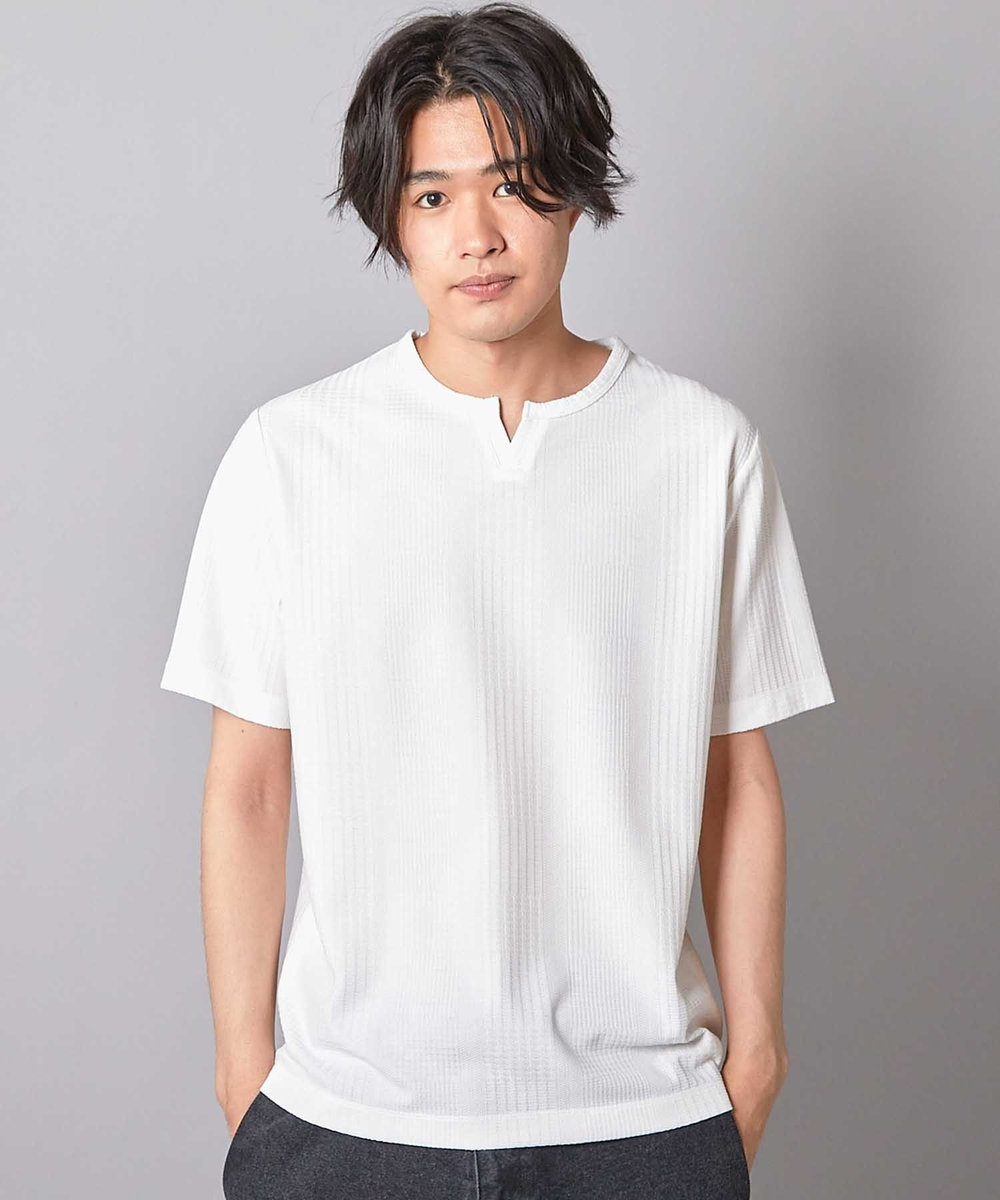 UNION STATION リンクスジャガード キーネックTシャツ ホワイト