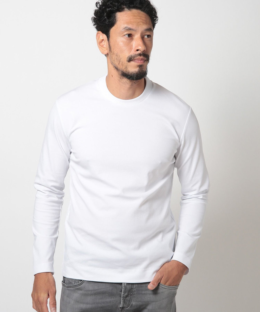 MEN'S BIGI 【ACTIVE TAILOR】シルケットスムースクルーネックロングTシャツ ホワイト