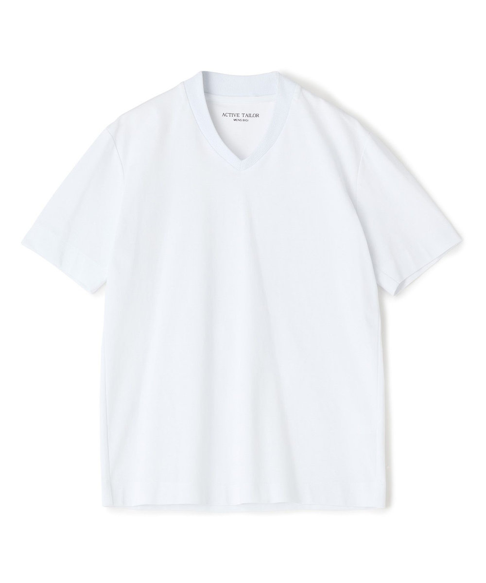 MEN'S BIGI 【ACTIVE TAILOR/アクティブテイラー】シルケットスムースVネックTシャツ＜接触冷感 / UVカット＞ ホワイト