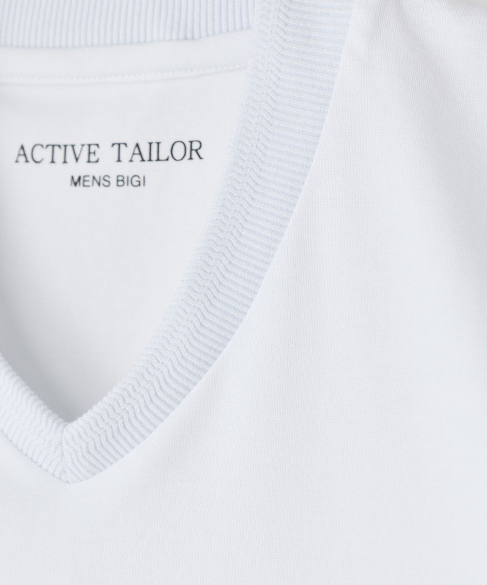 MEN'S BIGI 【ACTIVE TAILOR/アクティブテイラー】シルケットスムースVネックTシャツ＜接触冷感 / UVカット＞ ホワイト