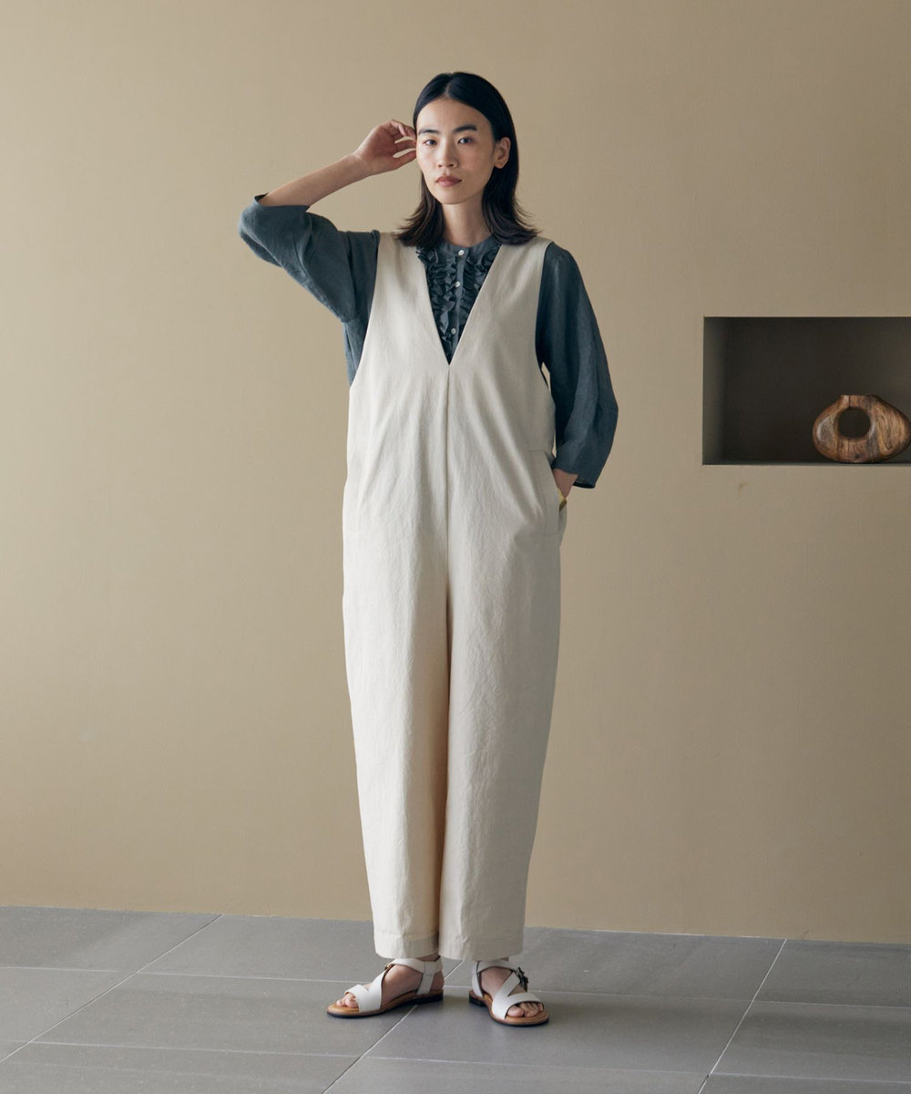 LOISIR 【MTサイズ有り】グランジコットンポプリンオールインワン ベージュ系その他