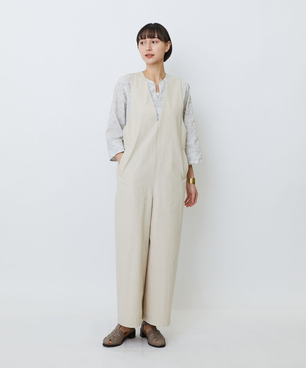 LOISIR 【MTサイズ有り】グランジコットンポプリンオールインワン ベージュ系その他