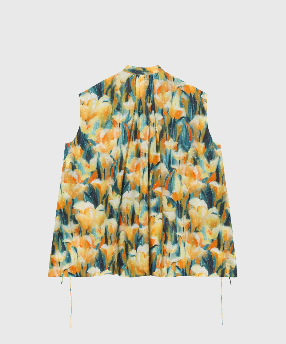 DÉPAREILLÉ DOT JACQUARD FLOWER SLEEVELESS BLOUSE / ドットジャガードフラワースリーブレスブラウス イエロー
