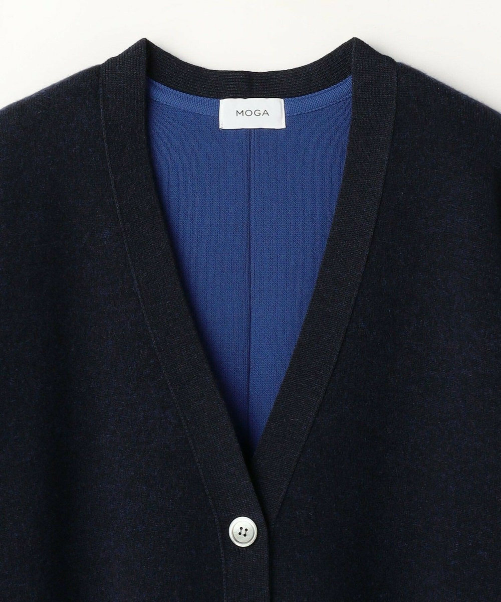 MOGA Lサイズ（大きいサイズ） 【大きいサイズ】WOOLEN×AMOSSA Vネック配色カーディガン ネイビー