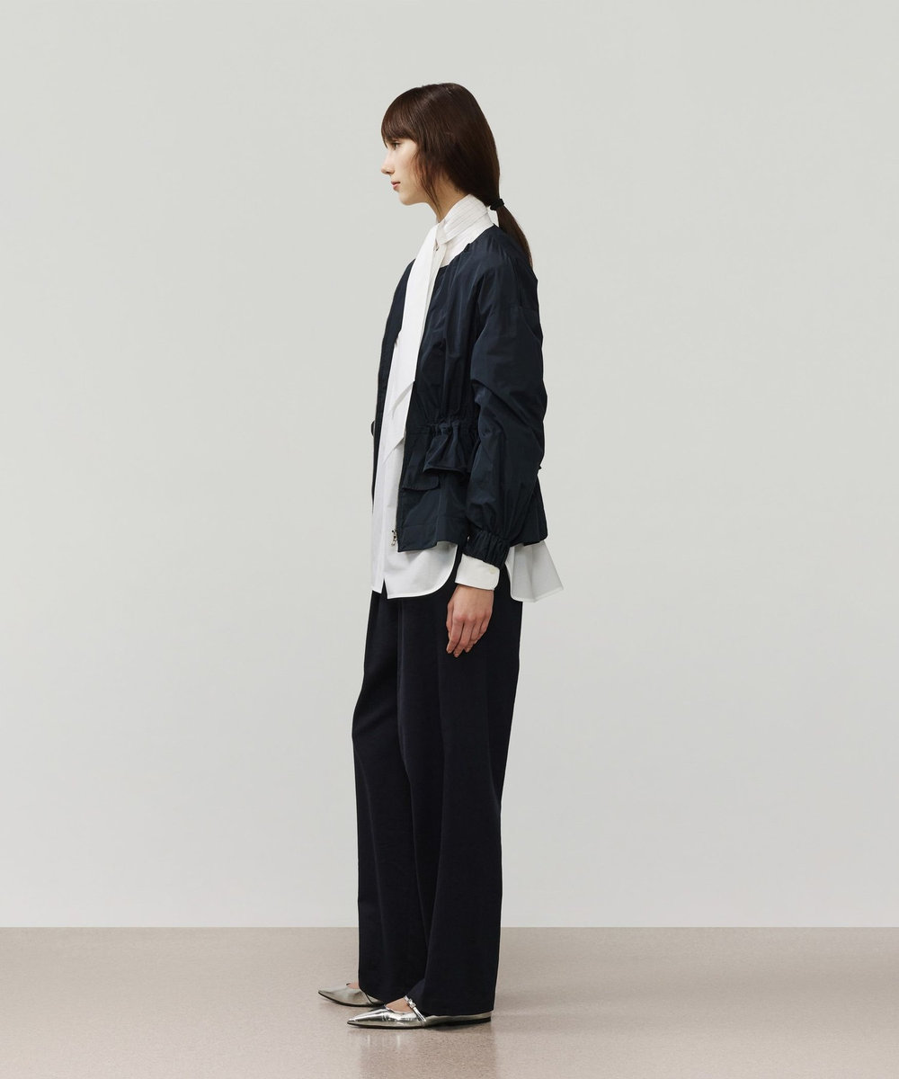 DÉPAREILLÉ TAFFETA GATHER NO COLLAR JACKET / タフタギャザーノーカラージャケット ネイビー