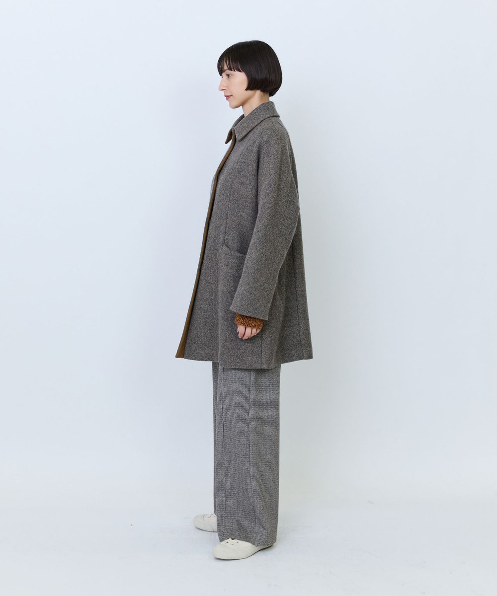 LOISIR ウールシルクネップリバーステンカラーハーフコート ベージュ系その他