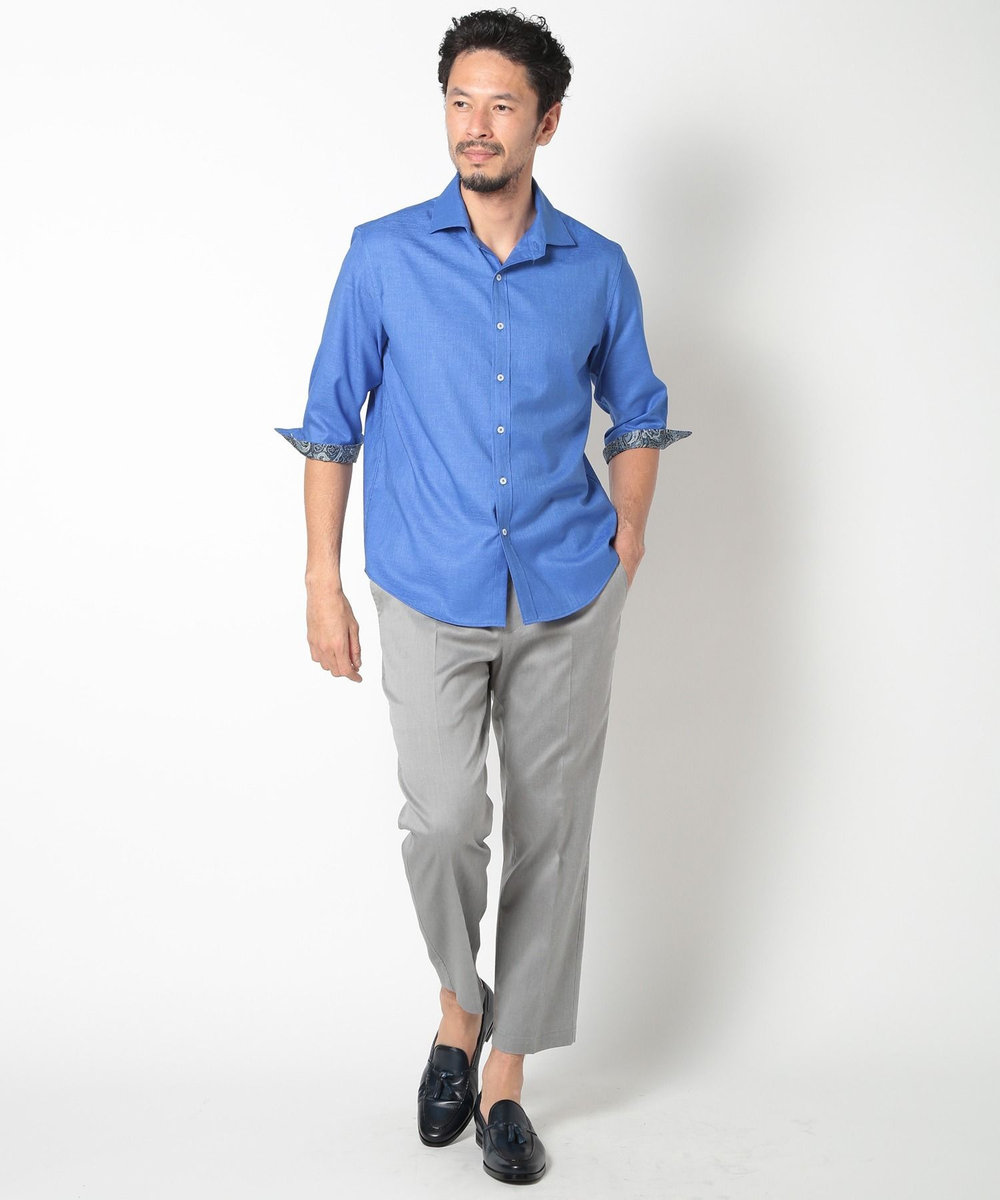 MEN'S BIGI オクシィジュエルストレッチ7分シャツ ブルー