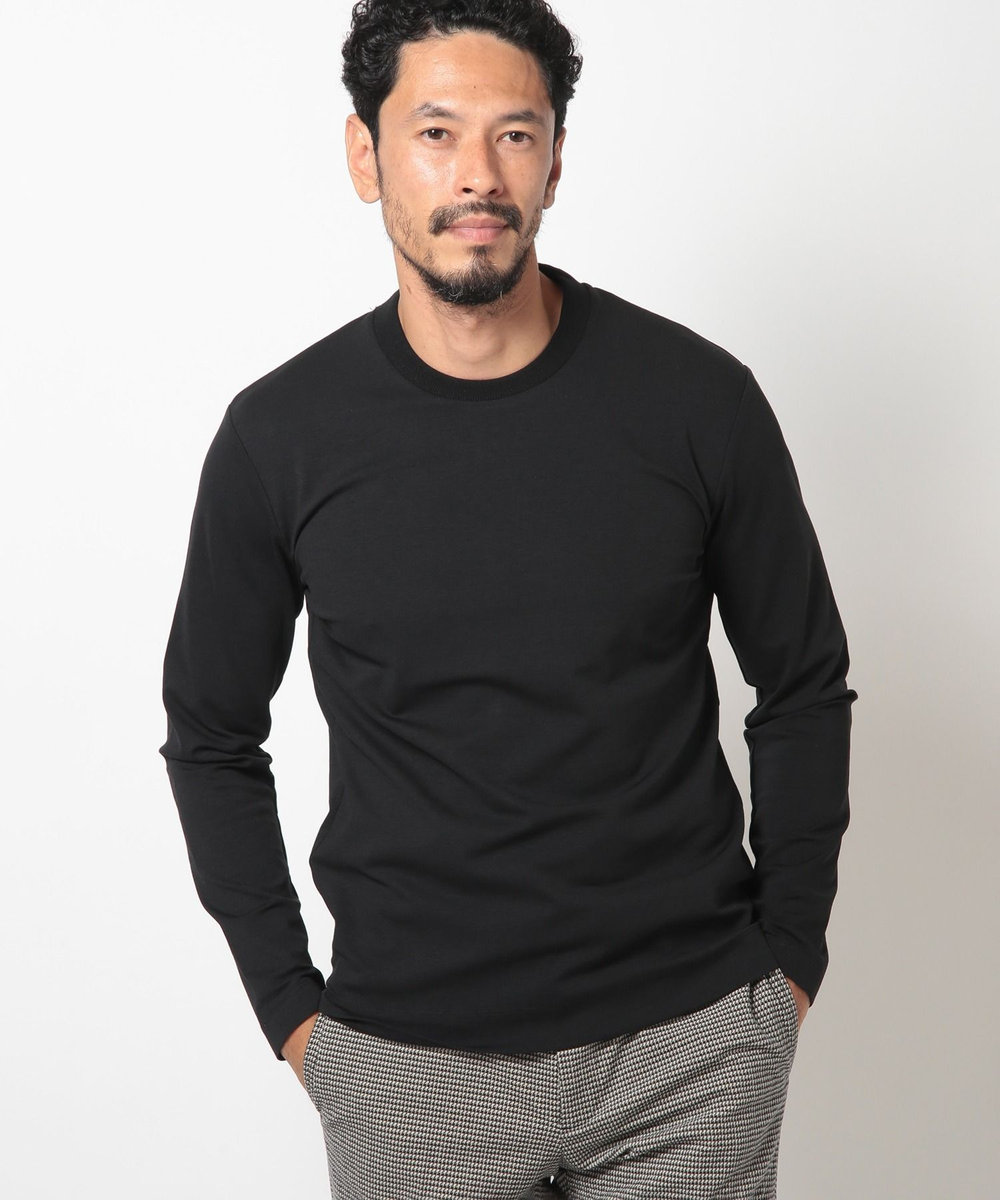 MEN'S BIGI 【ACTIVE TAILOR】シルケットスムースクルーネックロングTシャツ ブラック