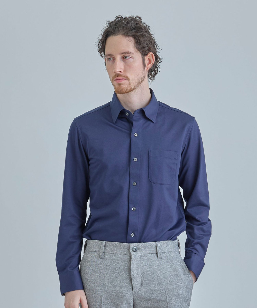 MEN'S BIGI J-CAMICIE ハイゲージジャージドレスシャツ（Albini×RENU）＜ストレッチ＞ ネイビー