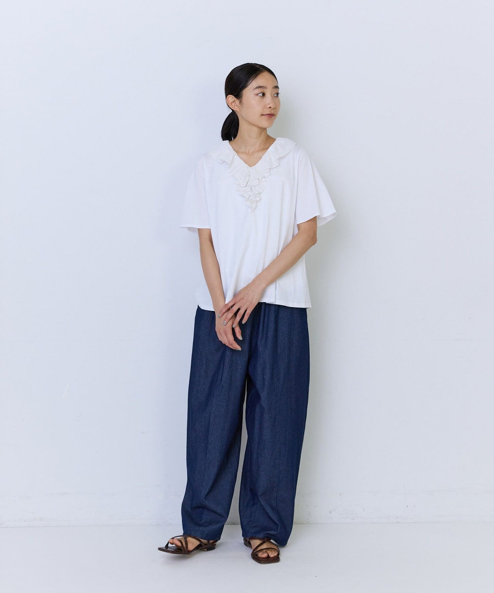 ADIEU TRISTESSE フリルカラーVネックプルオーバー ホワイト